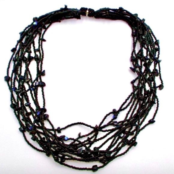 Vintage Black Onyx & Black Seed Bead Multi-Strand Necklace - Picture 12 of 15